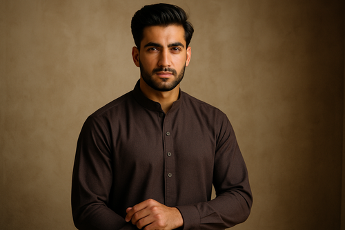 A portriat of men wearing shalwaar kameez handsome and relaistics posing